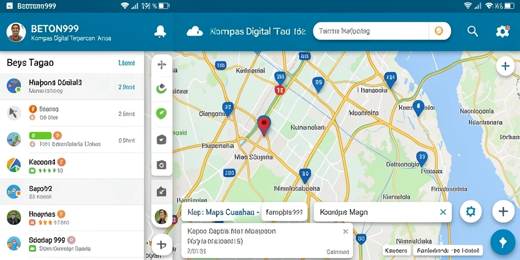 Antarmuka aplikasi BETON999 yang menampilkan kompas digital dan fitur navigasi.
