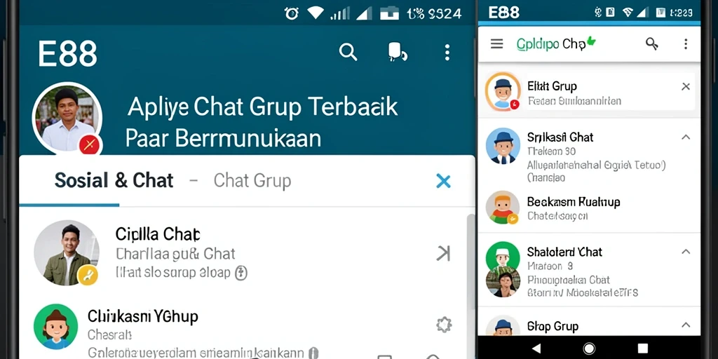 Antarmuka E88 menunjukkan fitur Chat Grup yang intuitif dan menarik.