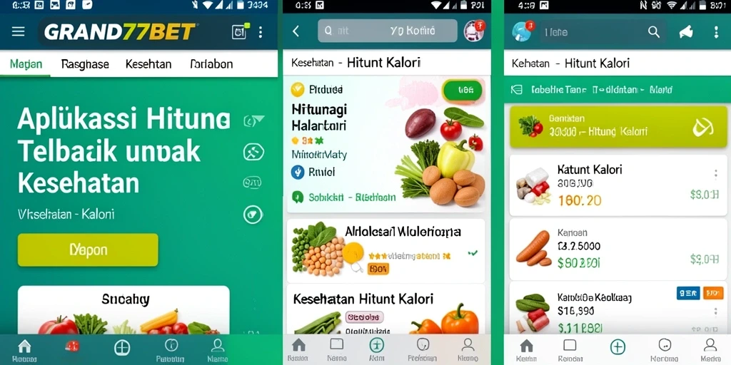 Antarmuka utama GRAND77BET yang menampilkan fungsi Hitung Kalori.