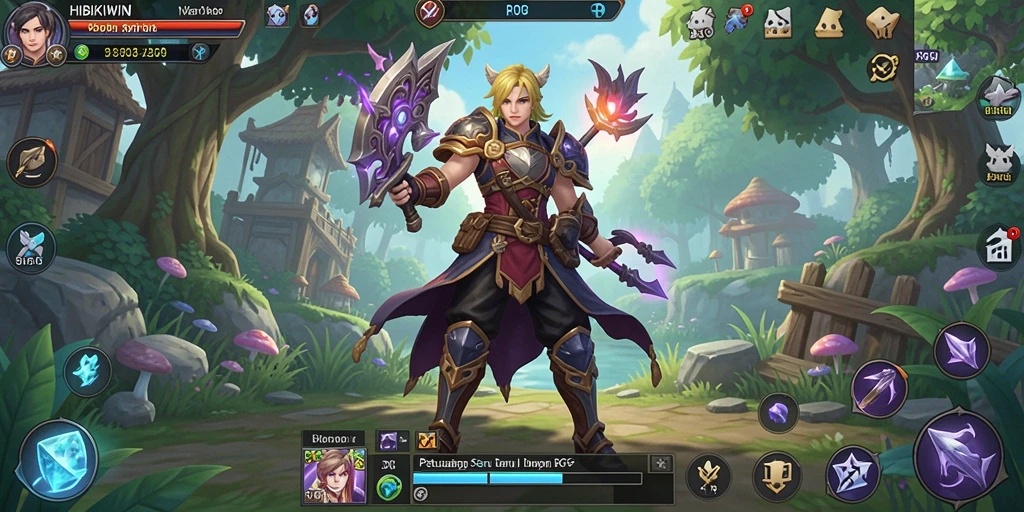Antarmuka HIBIKIWIN menampilkan karakter RPG dengan detail grafis yang menawan.