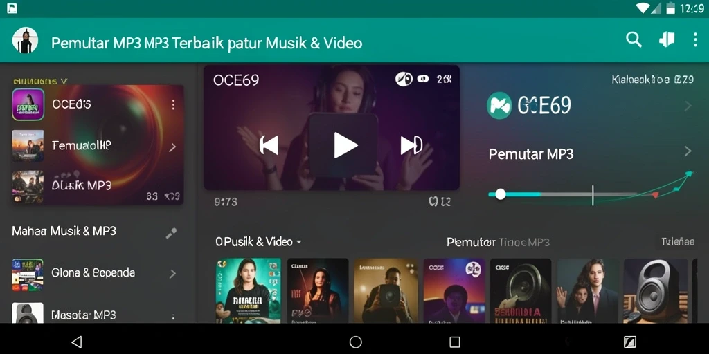 Tampilan antarmuka pengguna OCE69 dengan fitur Pemutar MP3.