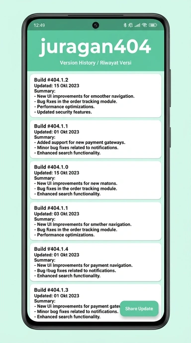 Riwayat Versi APK juragan404 untuk Pengguna Android